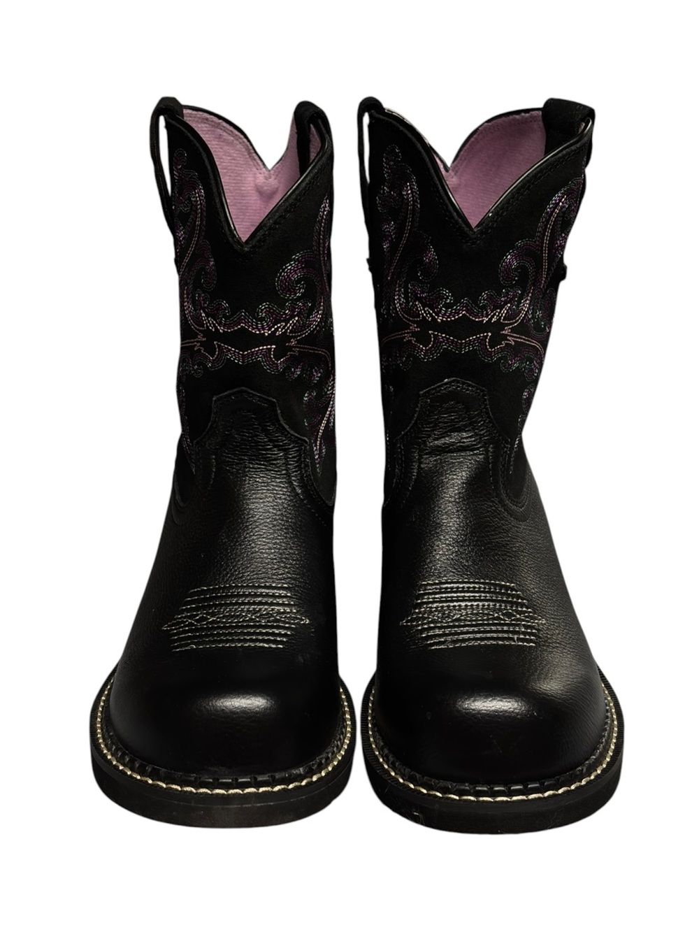 Ariat | Fatbaby Black Leather Purple Green Embroidered Cowboy Boots - Like New! - Picture 3 of 9